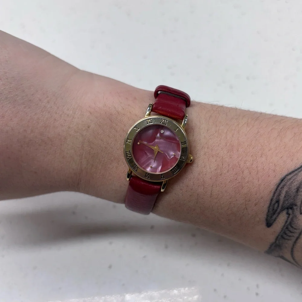 Vintage St. Marin Quartz Red Leather and Gold-Tone Women's Watch